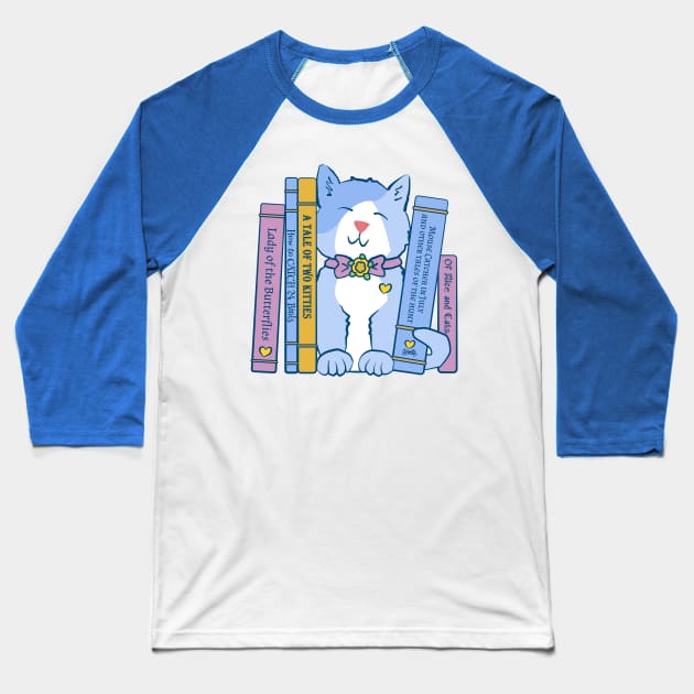 Kitten with Books Cute Cat with Literature Baseball T-Shirt by Sue Cervenka